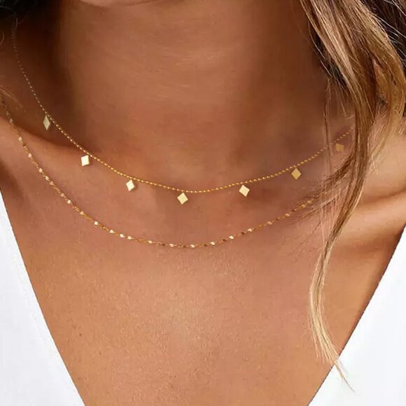 Gold Double-Layered Skinny Alloy Necklace - Picture 1 of 2
